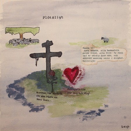 Painting Suddenly Tree flock of sheep Lonely Sheep Heart Cross Psalm 117